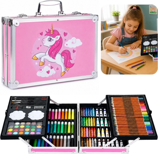 Set artistico creativo per bambini Unicorno in valigetta rosa 150 pezzi