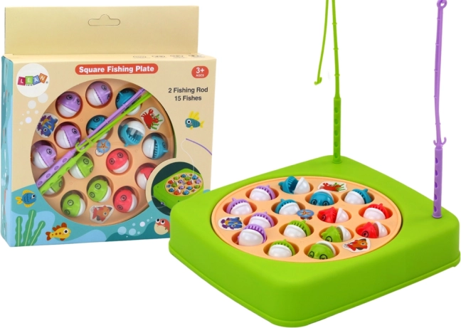 Gioco di pesca con 2 canne, 15 pesciolini, verde