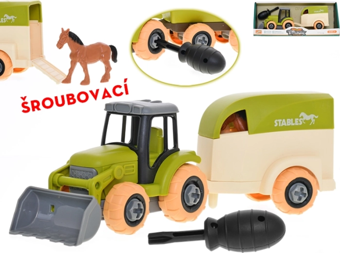 Trattore avvitabile con rimorchio e cavallo 26 cm