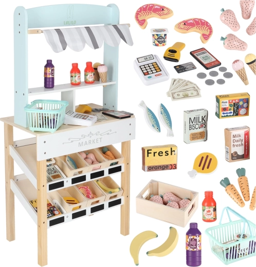 Mini market in legno per bambini LULILO Melo con bancarella e cassa