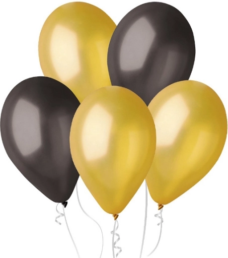 Palloncini metallici oro e nero 25 cm, 100 pezzi