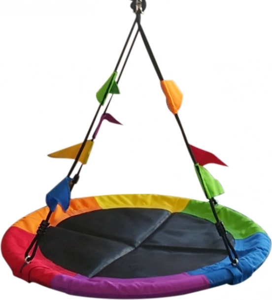 Altalena a nido di cicogna con bandiere colorate per bambini
