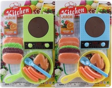 Set cucina per bambini con fornello, padella e cibo finto