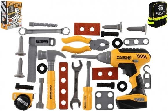 Set di attrezzi in plastica con trapano a batteria e zaino