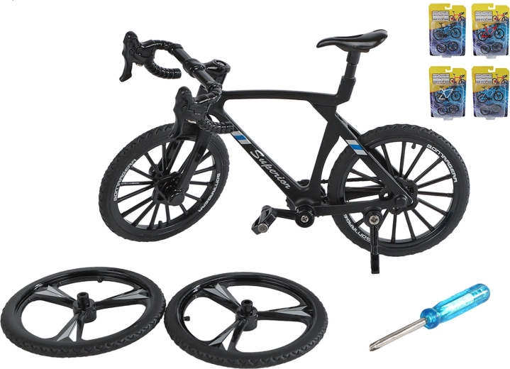 Modello in metallo di bici da corsa con ruote di ricambio 10,5 cm