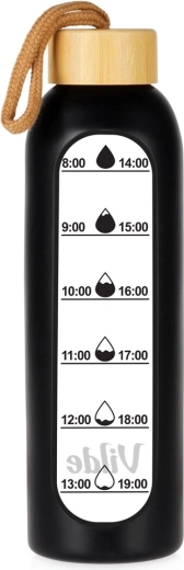 Bottiglia d’acqua in vetro Vilde con custodia in silicone, nera 600 ml