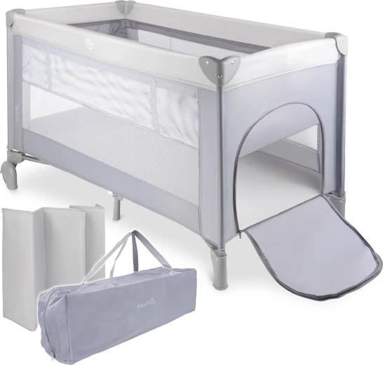 Lettino da viaggio PILO, grigio, 2 livelli del piano materasso