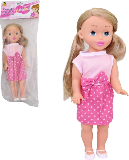 Bambola Adélka 34 cm in abito estivo rosa con gonnellina a pois