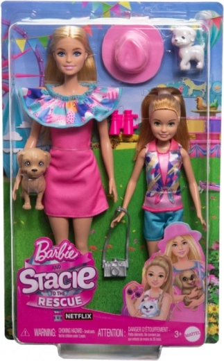 barbie e stacie – set di bambole con cagnolini e accessori estivi