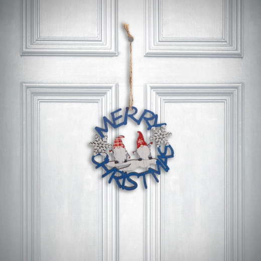 Decorazione natalizia in legno, gnomo blu, 10 cm
