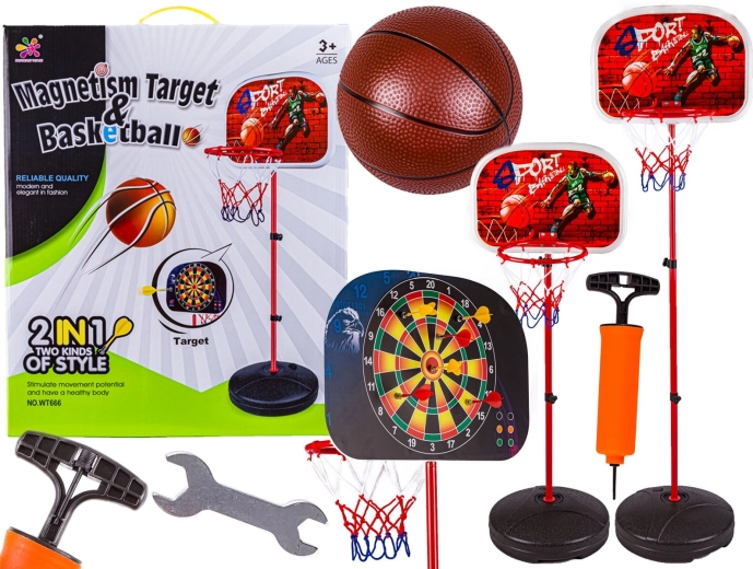 Set di gioco per bambini 2 in 1: basket e freccette magnetiche (dart) 166 cm