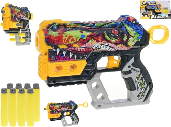 Pistola spara dardi in gommapiuma 22,5 cm – dino o graffiti