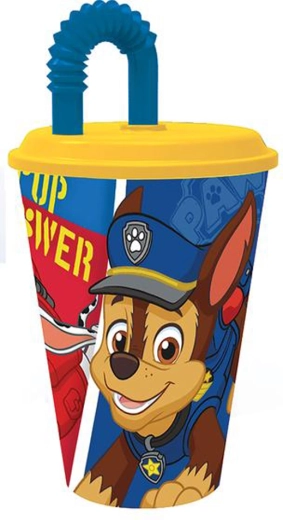 Bicchiere di plastica con cannuccia PAW PATROL 430 ml blu