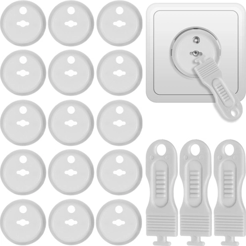 Tappi di sicurezza per prese elettriche Ruhhy, bianchi (15 pz + 3 chiavi)