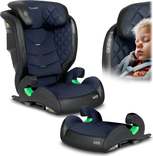 Seggiolino auto per bambini Nukido Louis 100–150 cm ISOFIX, nero‑blu navy
