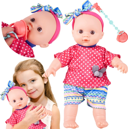 Bambola con cerchietto e ciuccio con suoni