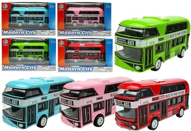 Autobus a due piani con meccanismo a retrocarica – modello in metallo in 4 colori