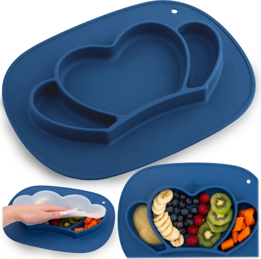 Piatto per bambini in silicone con ventosa Corona RICOKIDS con coperchio