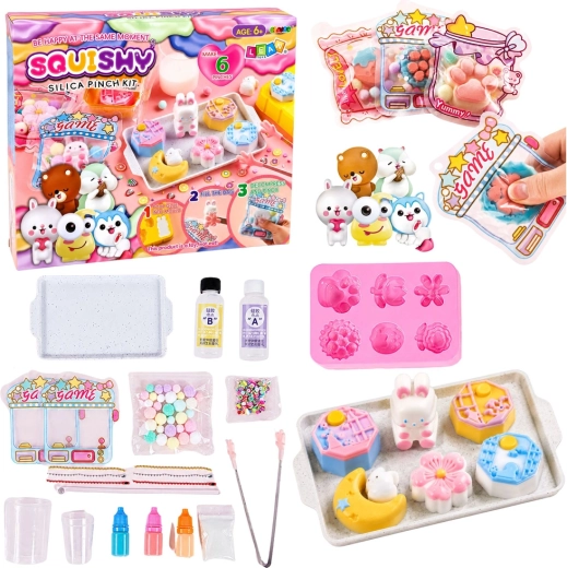 Kit creativo per realizzare squishy fai da te: coniglietti e dessert
