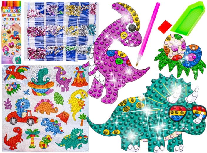 Mosaico di diamanti – adesivi scintillanti dinosauri (18 pz)