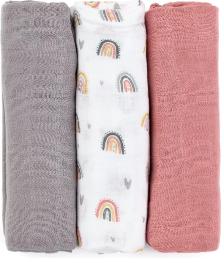 Mussole di bambù 3 pz Moussy Rose Rainbows 68 × 68 cm PETITE & MARS
