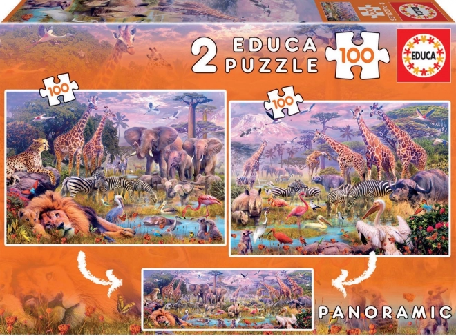 Puzzle panorama animali selvatici 2×100 pezzi EDUCA