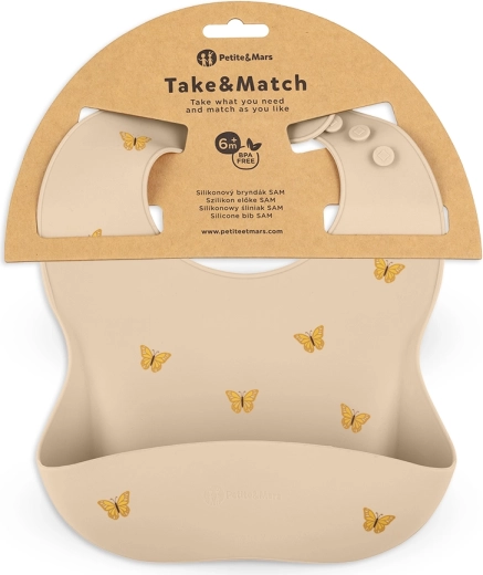 Petite&Mars bavaglino in silicone Take&Match sand butterflies 6m+