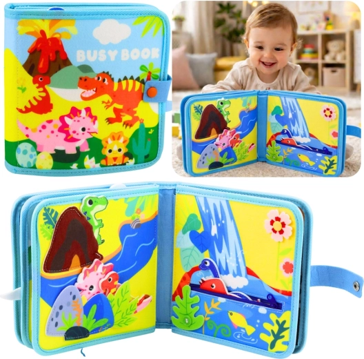 Libro sensoriale in feltro con dinosauri – quiet book educativo per bambini