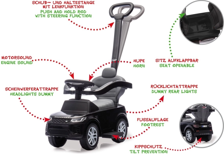 Bici senza pedali per bambini Land Rover Discovery 3 in 1 nera