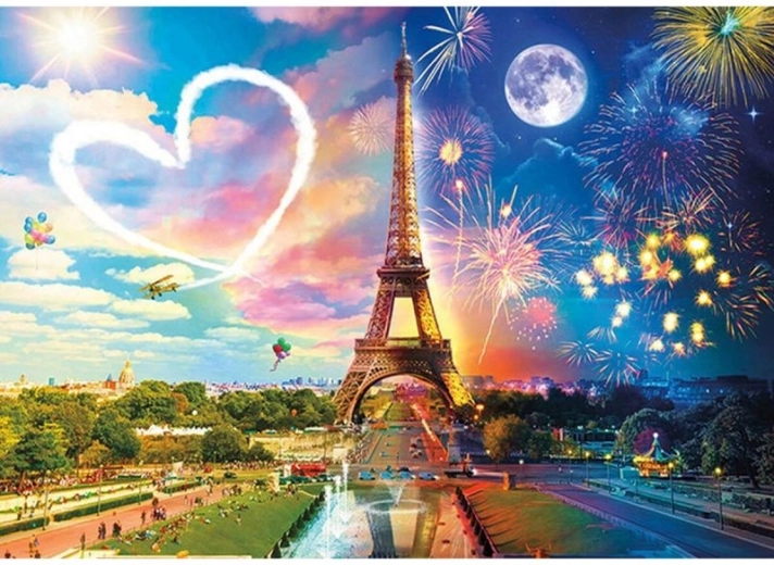 Pittura con diamanti – Torre Eiffel notte e giorno, Parigi 40 × 30 cm