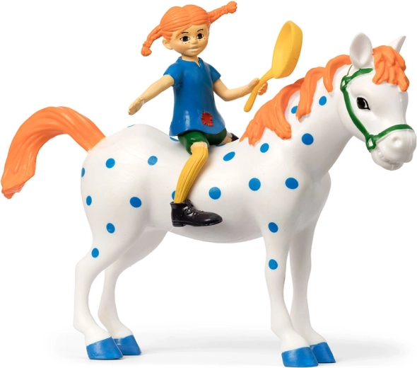 Set di personaggi Pippi Calzelunghe con il cavallo Alfonso e la padella