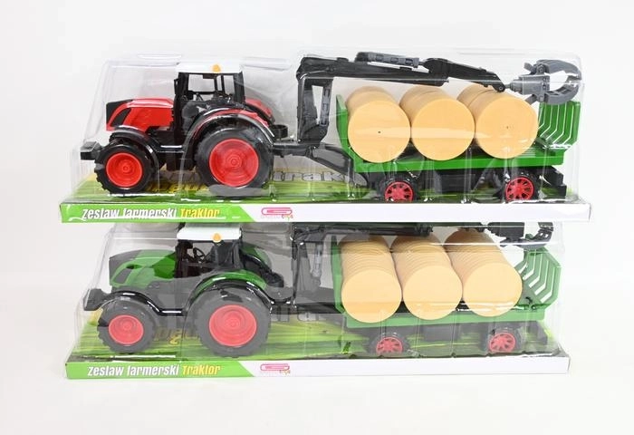 Trattore con rimorchio forestale e braccio di carico