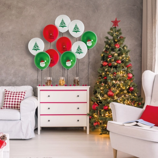 Set di palloncini natalizi in lattice con motivi, 10 pezzi