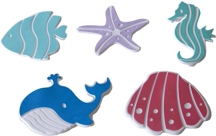 Tappetini antiscivolo per vasca da bagno per bambini – mix di forme, set da 5 pezzi