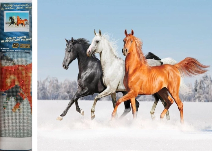 Pittura con diamanti Trio di cavalli 30x40cm