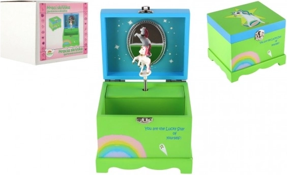 Portagioie musicale in legno con unicorno, verde