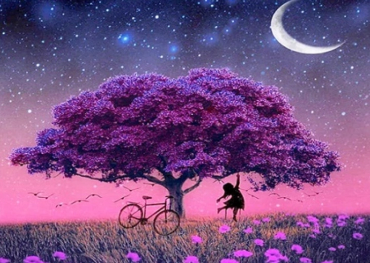 Pittura diamantata albero viola 30 × 40 cm