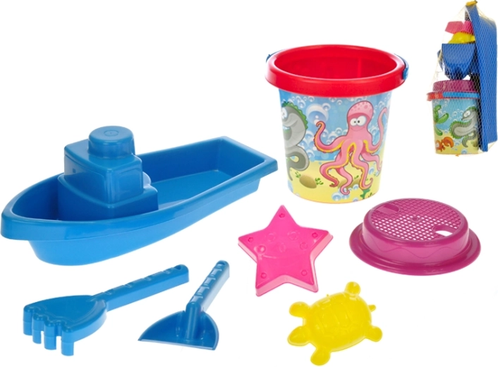 Set da sabbia con barchetta – giocattolo colorato a 7 pezzi per bambini