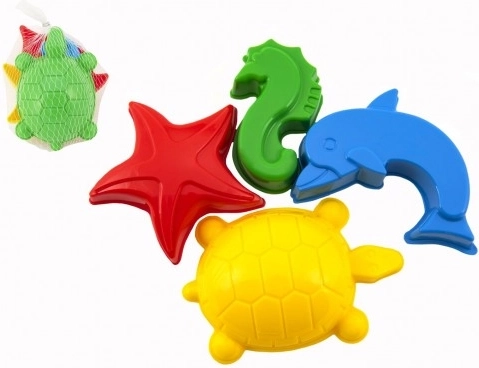 Formine di plastica per sabbia – animali marini, set 4 pz in retina