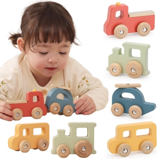 Viga PolarB set di veicoli in legno colorati, 4 pz