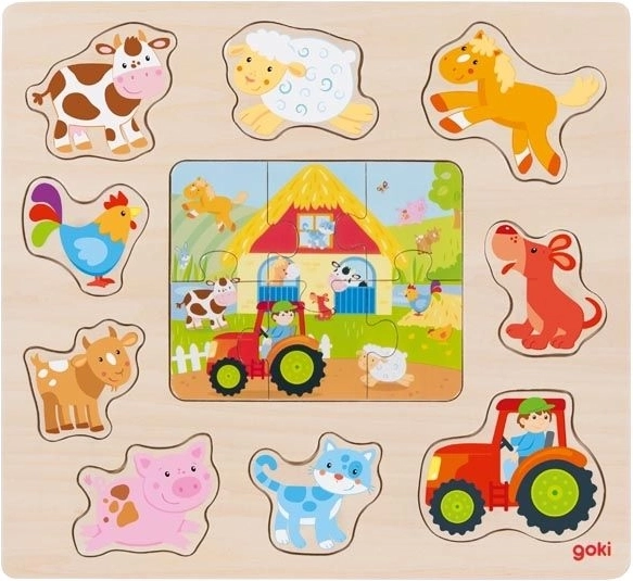 Giocattolo in legno Goki e puzzle Animali della fattoria