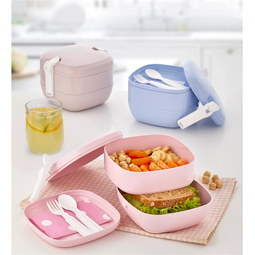 Lunch box doppio con set di posate