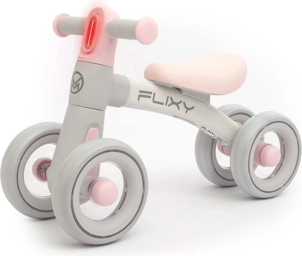 Bicicletta senza pedali per bambini con 4 ruote e luce LED Milly Mally Flixy rosa