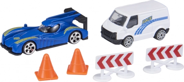 TEAMSTERZ RAPID RACERS – set da corsa: macchinina e furgone di supporto con coni e barriere