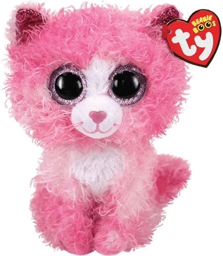 TY mascotte gatto rosa con pelo riccio Reagan 24 cm