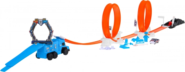 Pista da corsa della polizia con due loop e lanciatore, auto che cambia colore (62 pezzi)