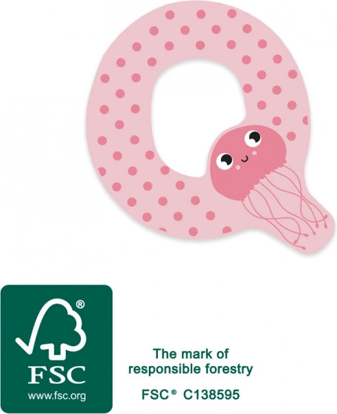 Lettera Q in legno con medusa per bambini