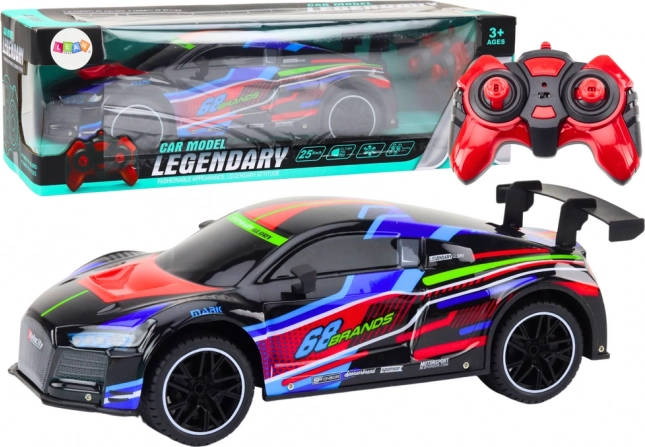 Auto sportiva RC 1:10 con luci LED, velocità 25 km/h, nero