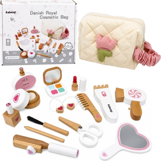 Set da trucco in legno per bambini con beauty case (16 pezzi)