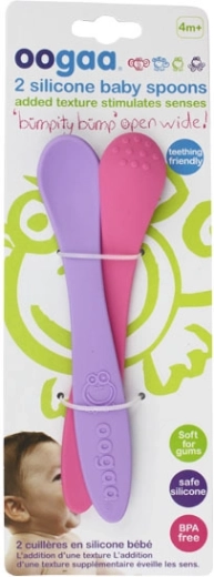 Cucchiaini in silicone per bambini Oogaa - Viola e Rosa, 2 pz